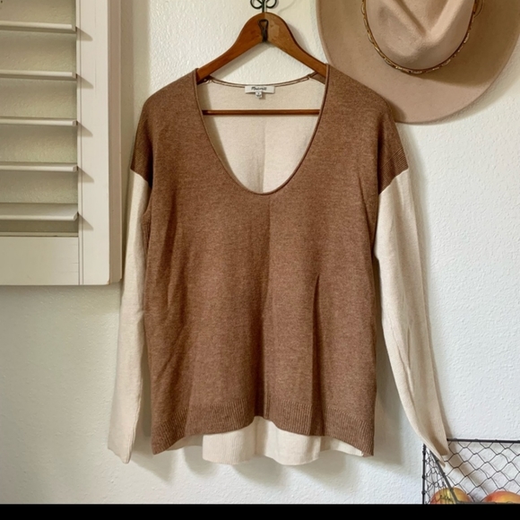 Madewell Kimball Colorblock Sweater Women's Size Small, Cream/Tan, GUC - Picture 15 of 15
